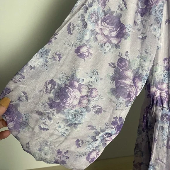 Arula | Off the Shoulder Natalie Purple Floral Maxi Dress Peasant Cottagecore - Picture 3 of 8